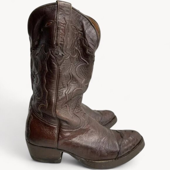 Montana Red Burgundy Ostrich Leather Western Cowboy Biker Boots Men's 7.5 E - Picture 2 of 8